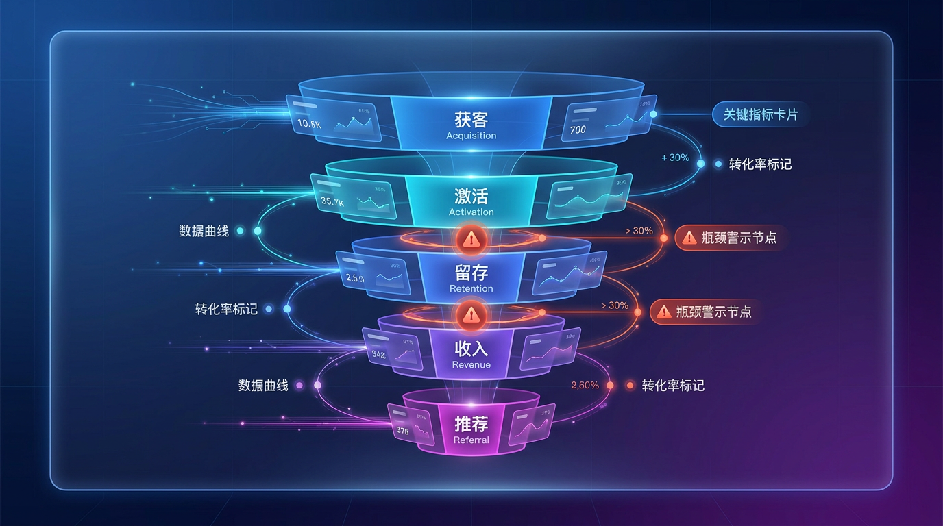 增长漏斗与AARRR模型示意图