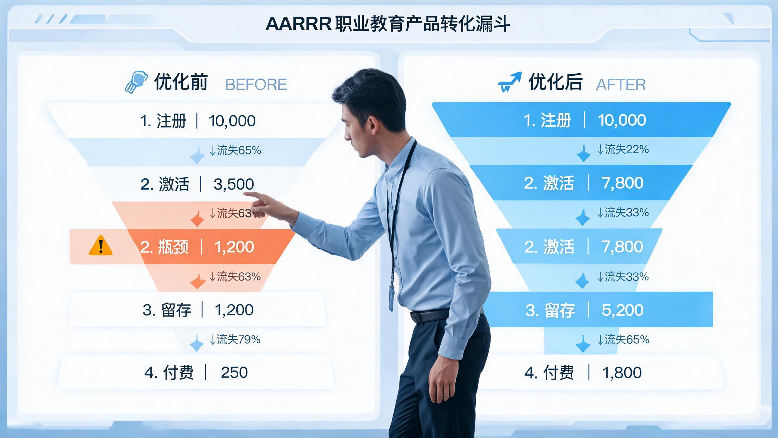职业教育产品从注册到付费的漏斗优化前后对比