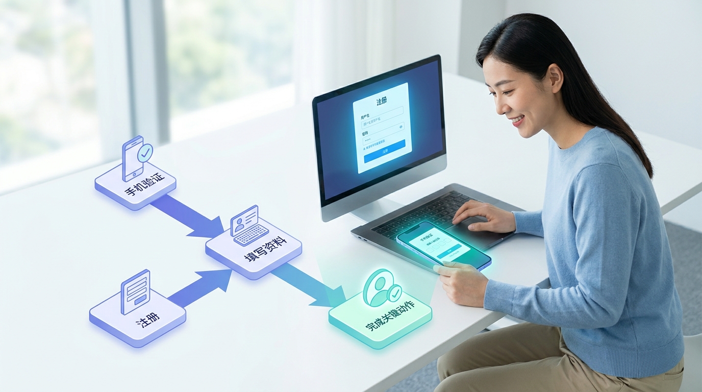 新用户从注册到完成关键动作的路径图