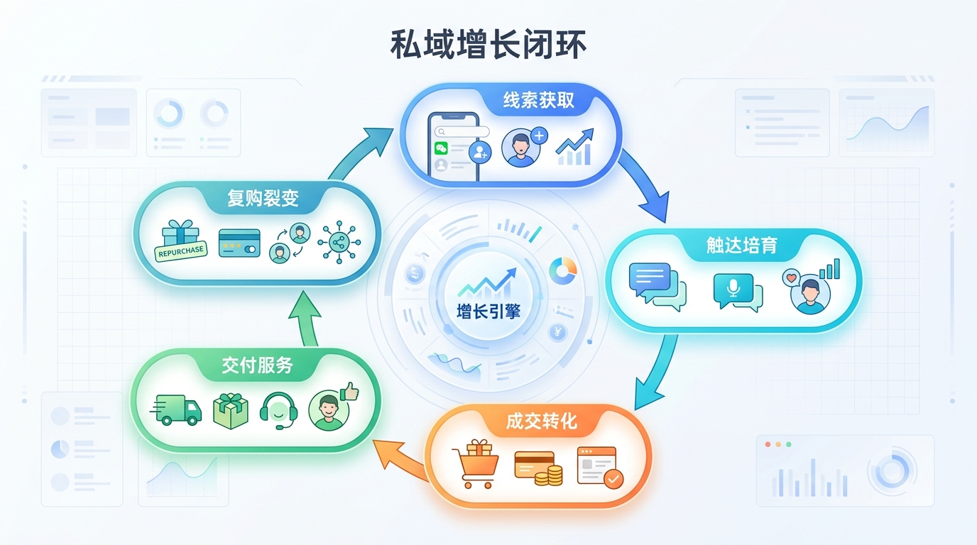 从线索到复购的私域增长闭环示意图