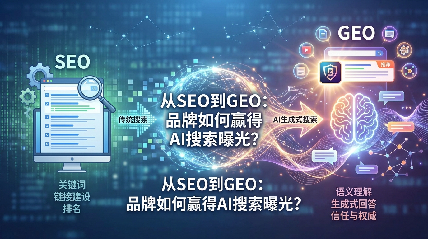 品牌从SEO走向GEO的AI搜索曝光示意图