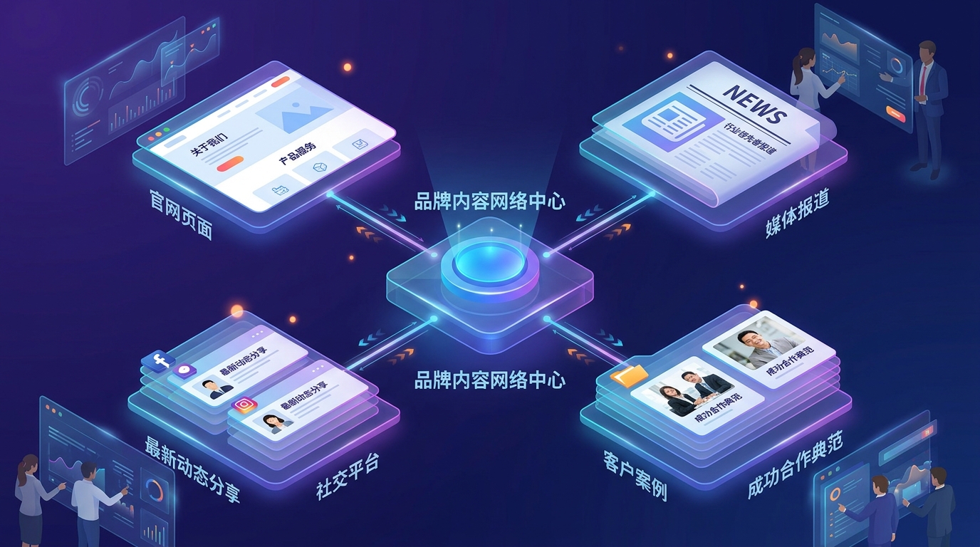 官网、媒体、社交平台与客户案例构成品牌内容网络