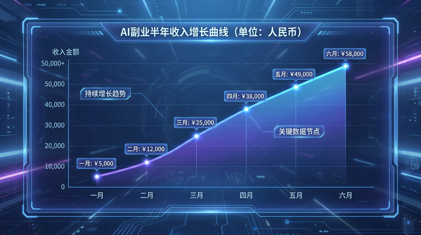AI副业半年收入增长曲线
