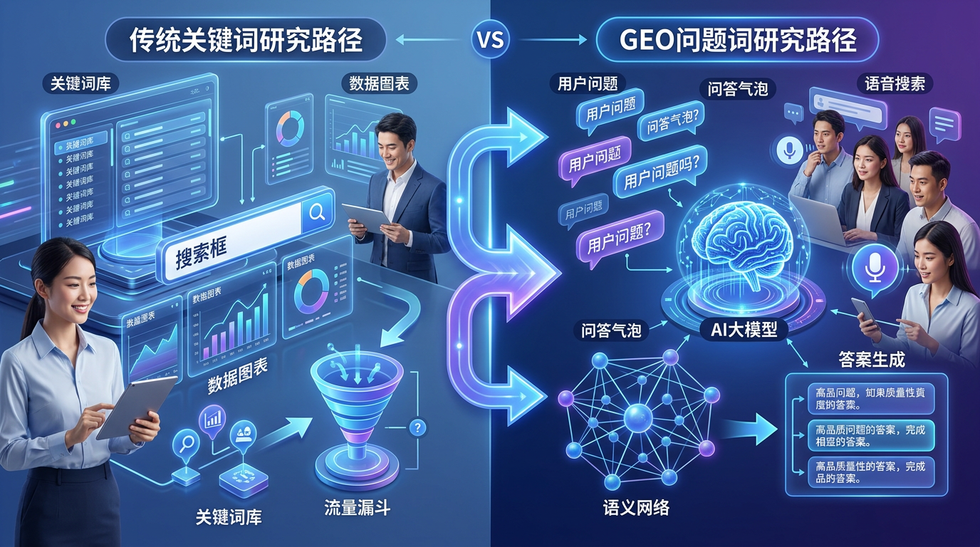 GEO关键词与问题词研究：一套发现高价值内容机会的方法