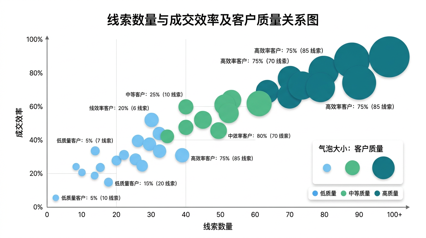线索数量、成交效率与客户质量的关系图