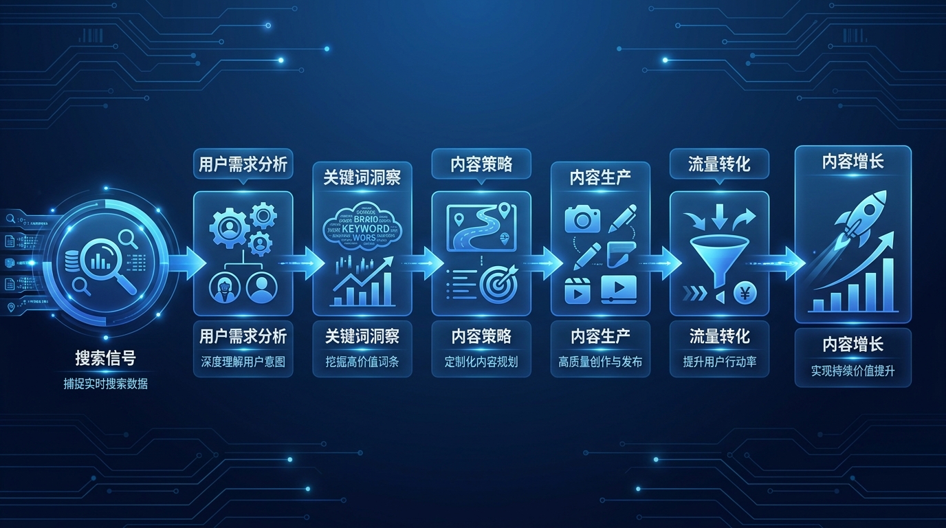 用户需求从搜索信号流向内容增长的路径图