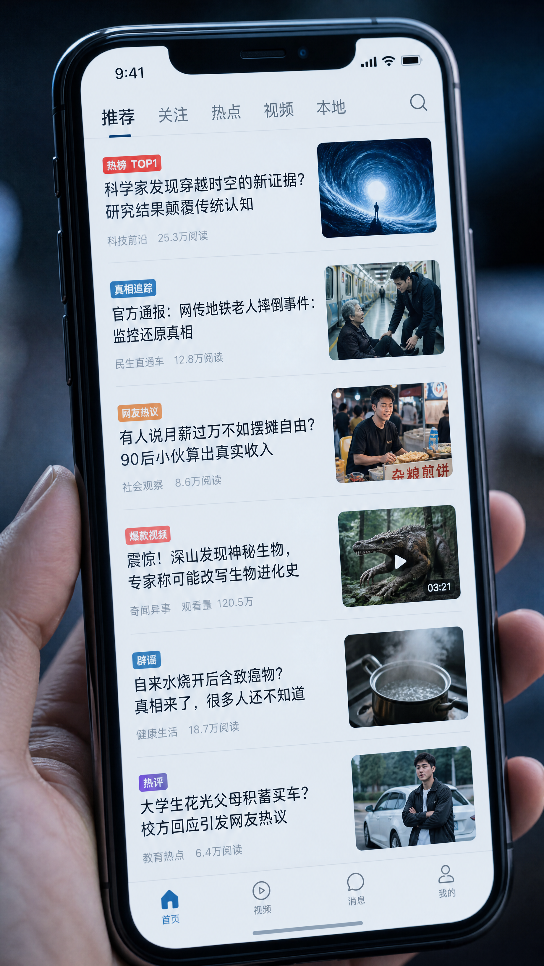 手机屏幕上同时出现真假难辨的新闻、图片与短视频