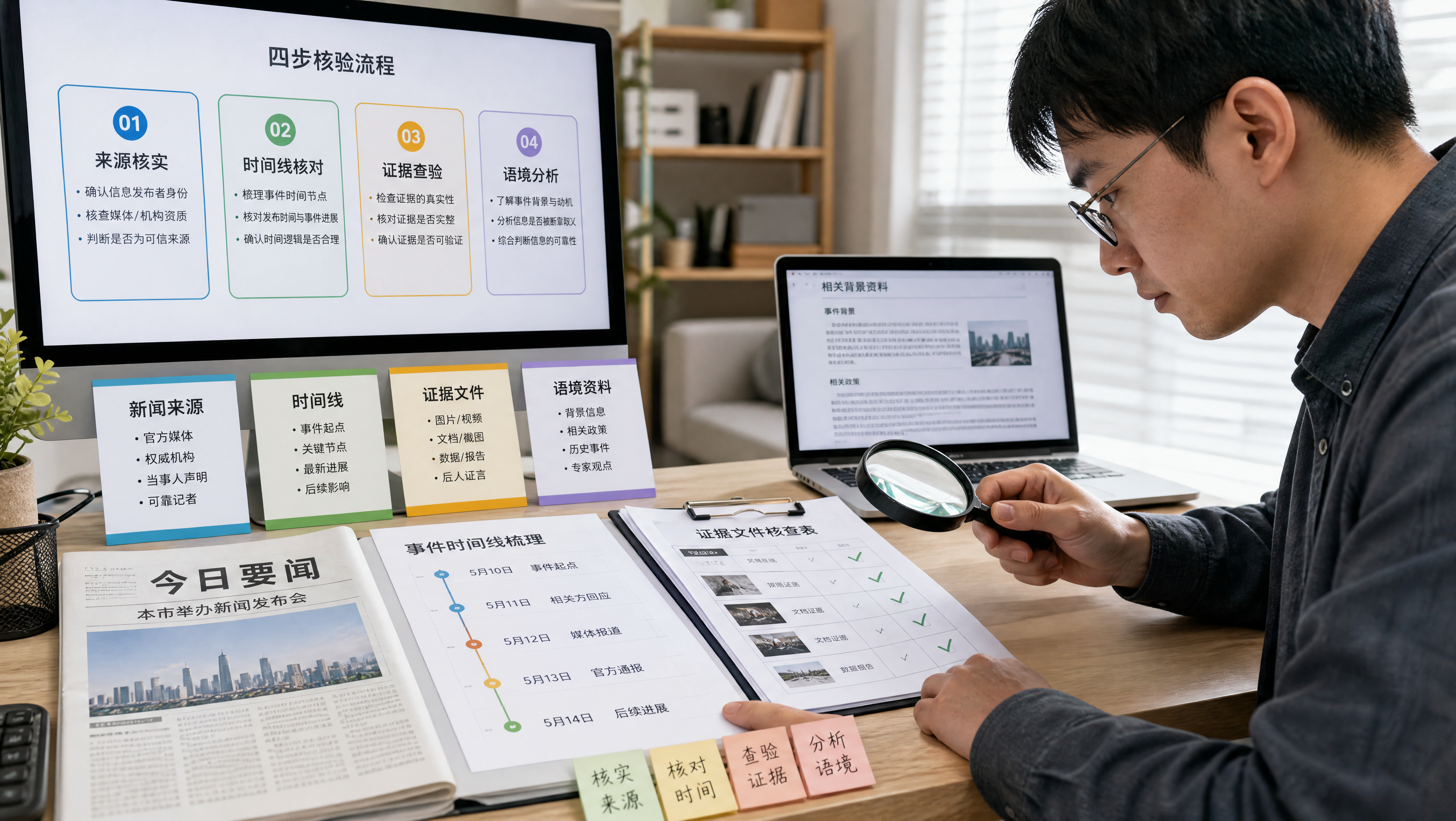 普通人按照来源、时间、证据、语境逐步核验信息