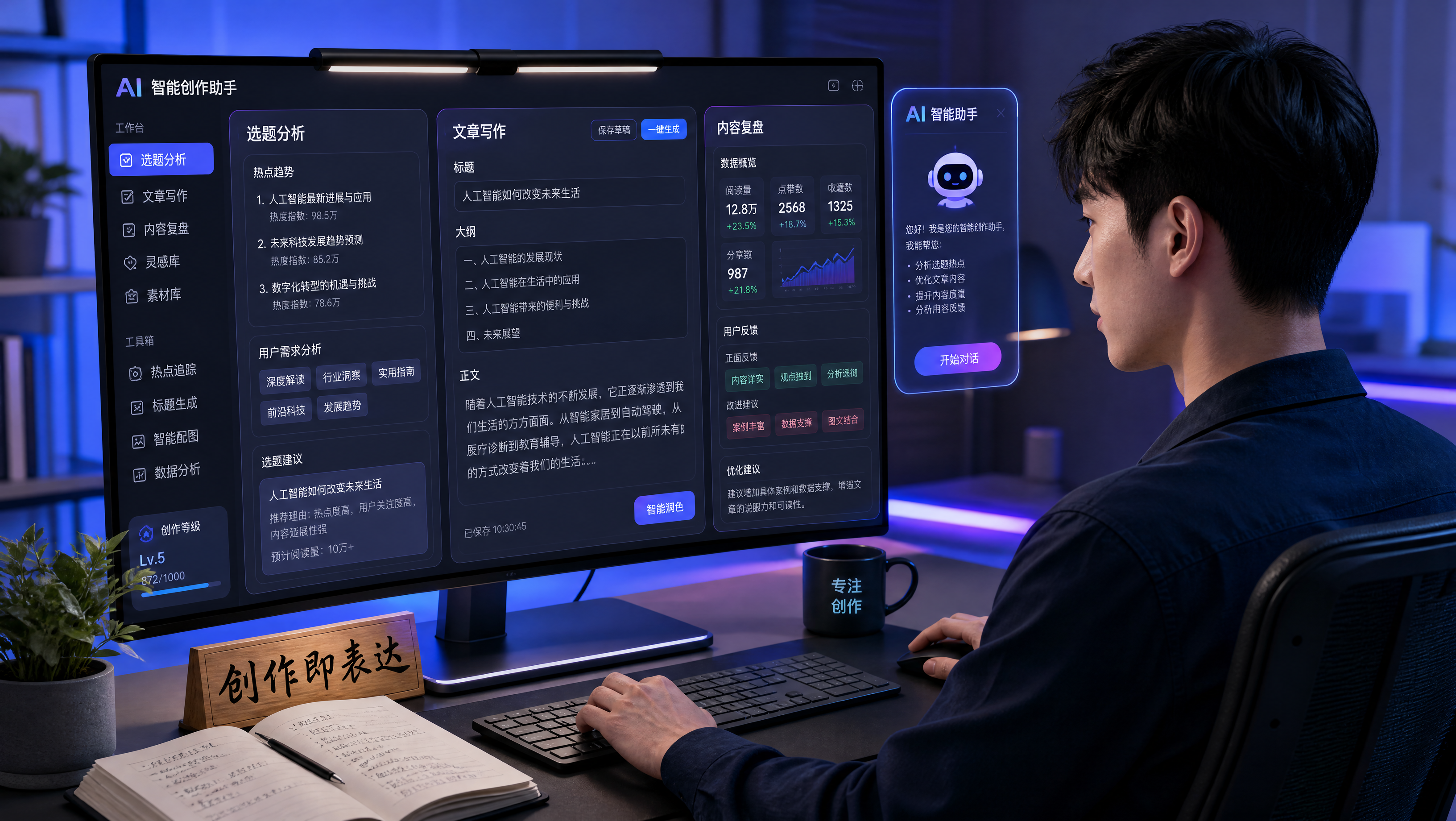 创作者使用AI辅助选题、写作与复盘