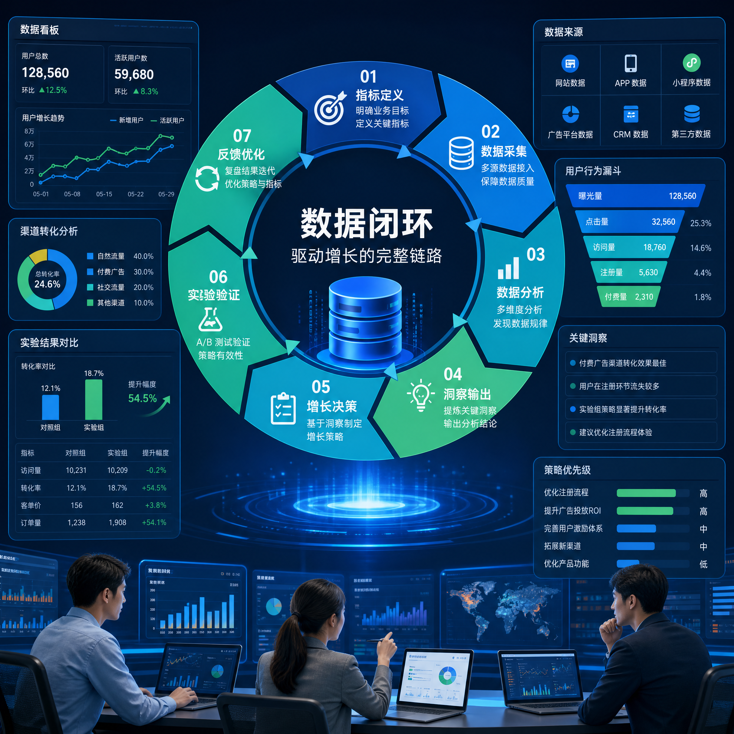 从指标定义到增长决策的数据闭环示意图