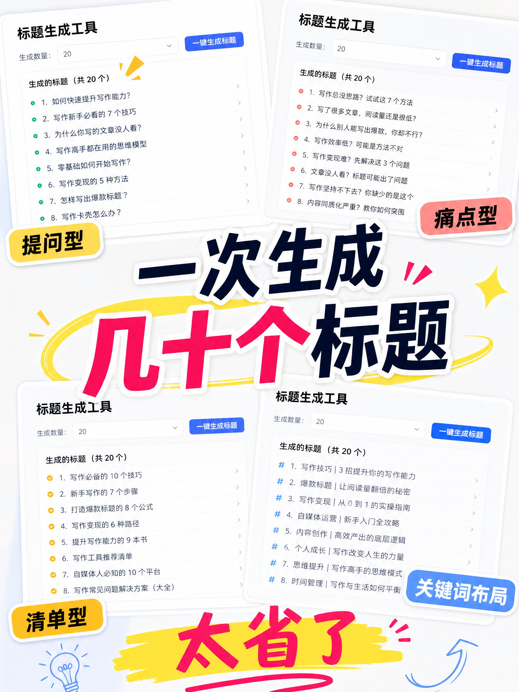 一次生成几十个标题，太省了