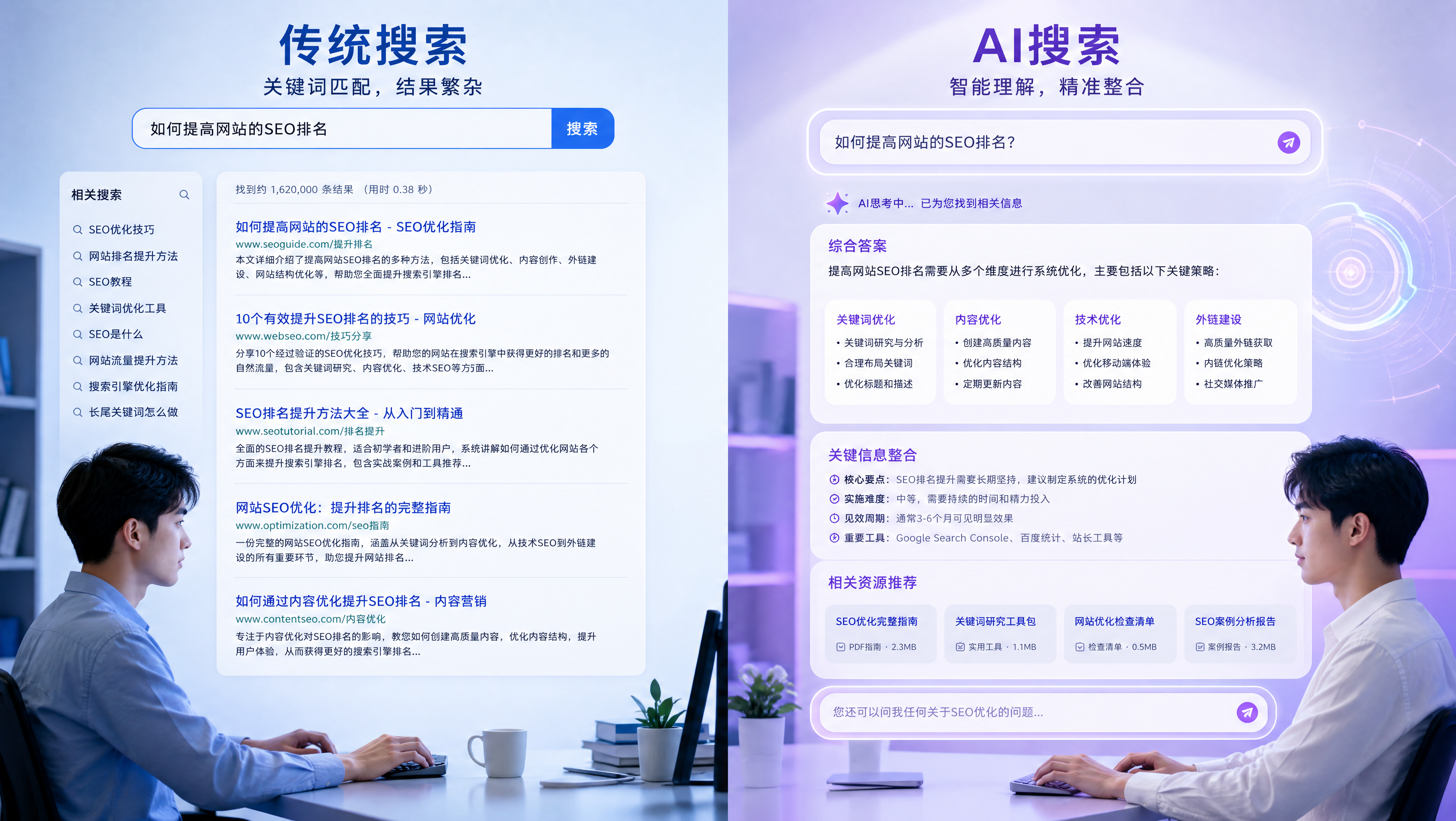 传统搜索与AI搜索场景对比