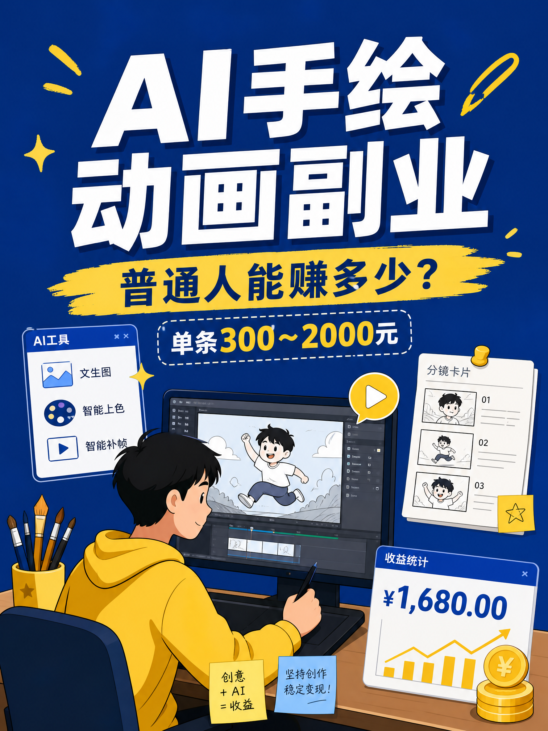用AI手绘动画做副业，普通人能赚多少钱？
