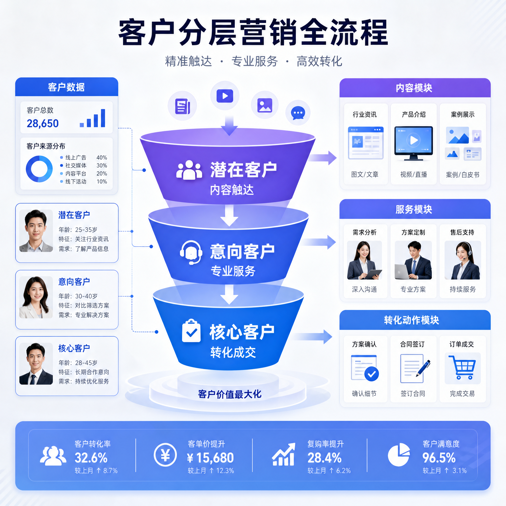 不同客户层级对应的内容、服务与转化动作